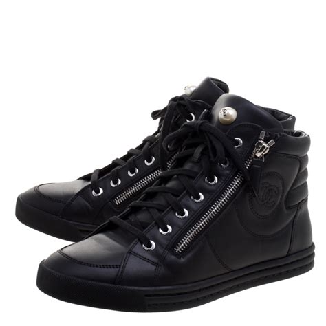 black chanel high top sneakers|chanel cc trainers.